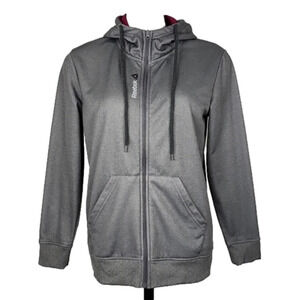 Reebok Women's Dark Grey  Zip Up Hoodie Fleece-Lined Pockets Size Medium